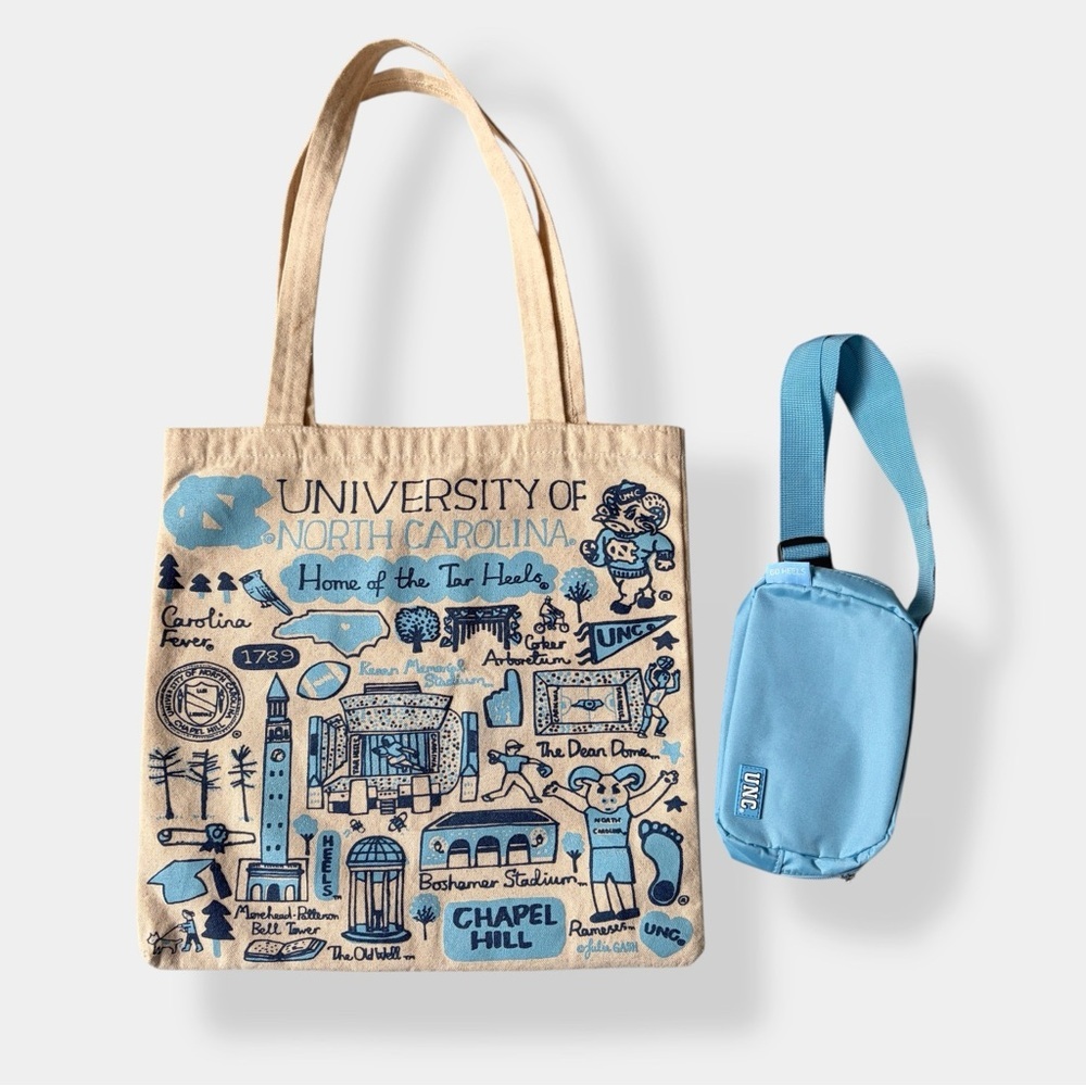 UNC Chapel Hill Tote + Waist Fanny Pack Bag Set Collegiate Spirit, Campus Icons - Picture 3 of 15